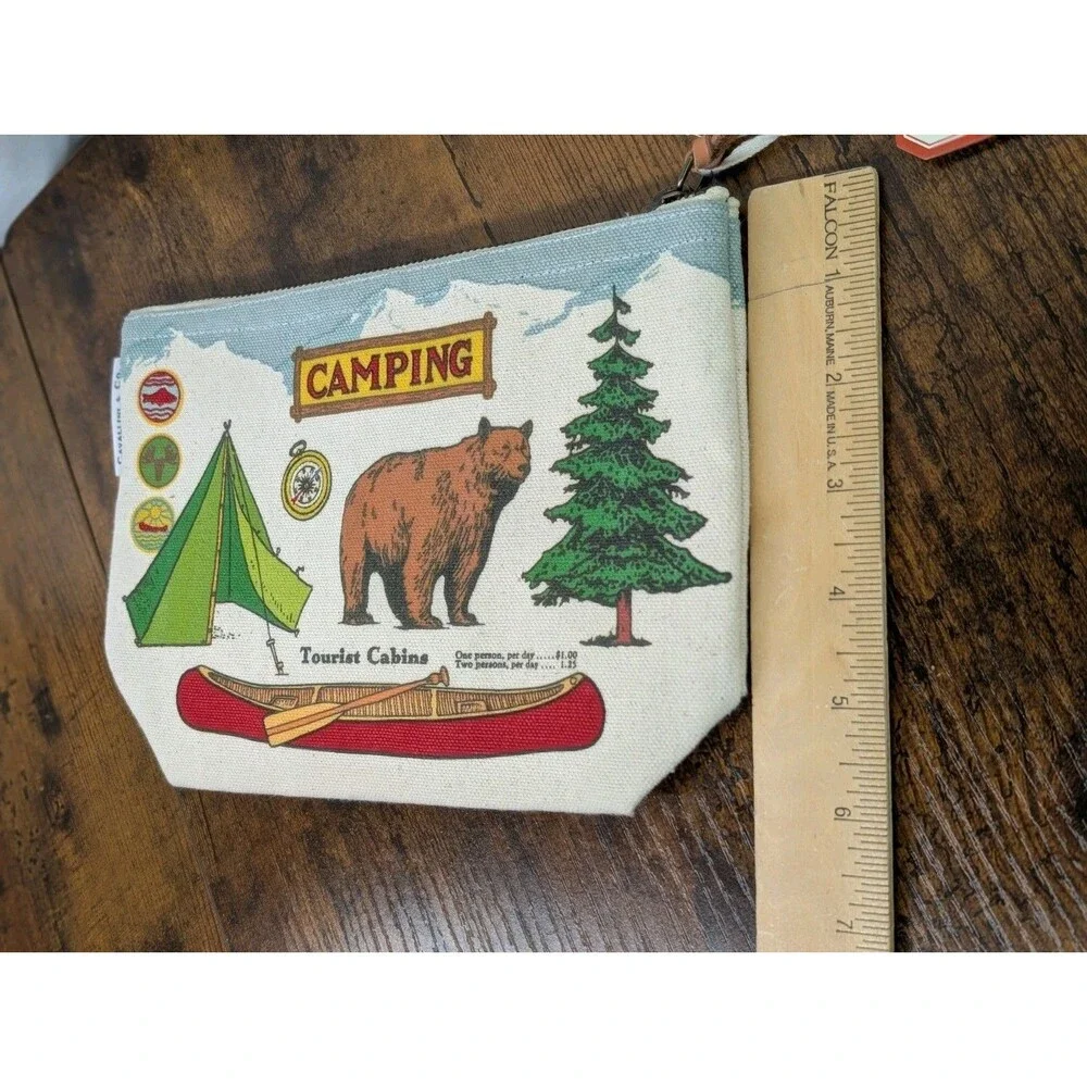 Cavallini & Co Vintage Camping Pouch Canvas Zipper Bag Bear Canoe National Parks